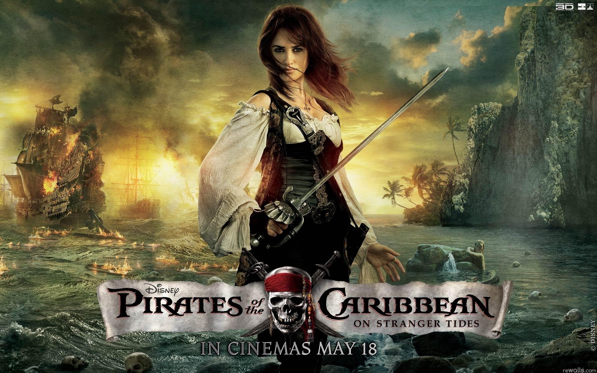 Пираты карибского моря, на странных берегах, пиратка, море, корабль, Анджелика, Пенелопа Крус 1920x1200