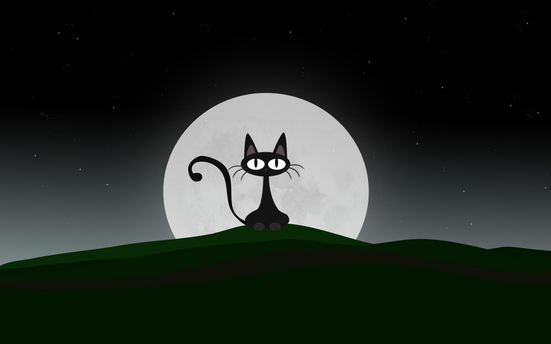 Кошак, вектор, луна 1920x1200