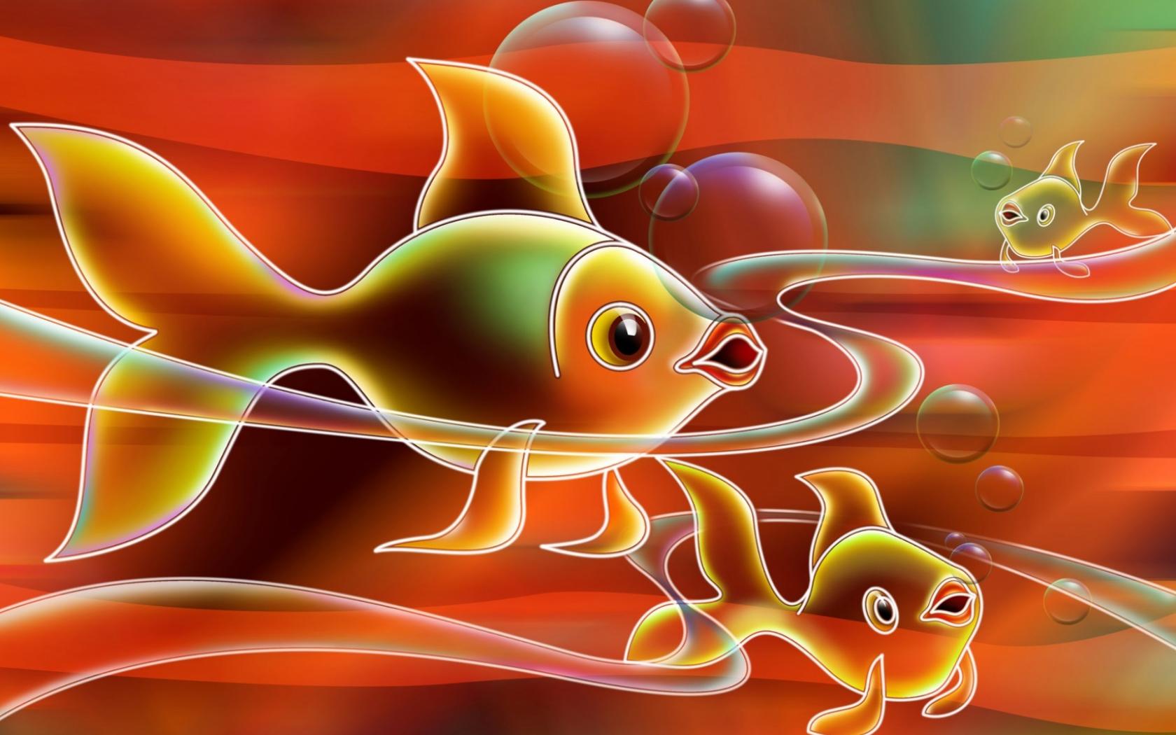 Мультяшные рыбки - пикселей 1680x1050