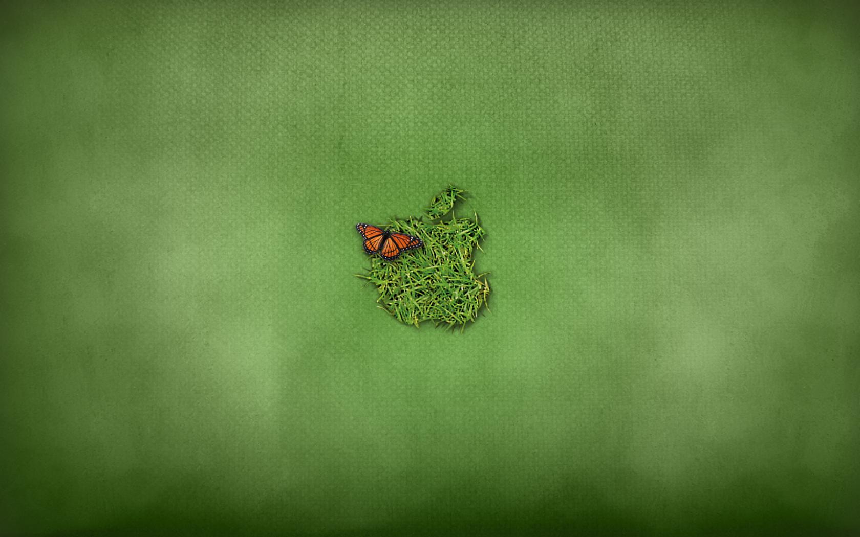 Бабочка, трава и логотип Apple, компьютерные 1680x1050