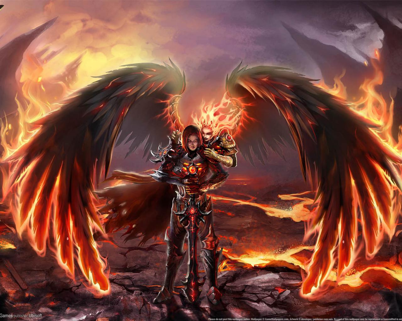 Герои меча и магии, огненные крылья, крылья феникса, пламя 1280x1024
